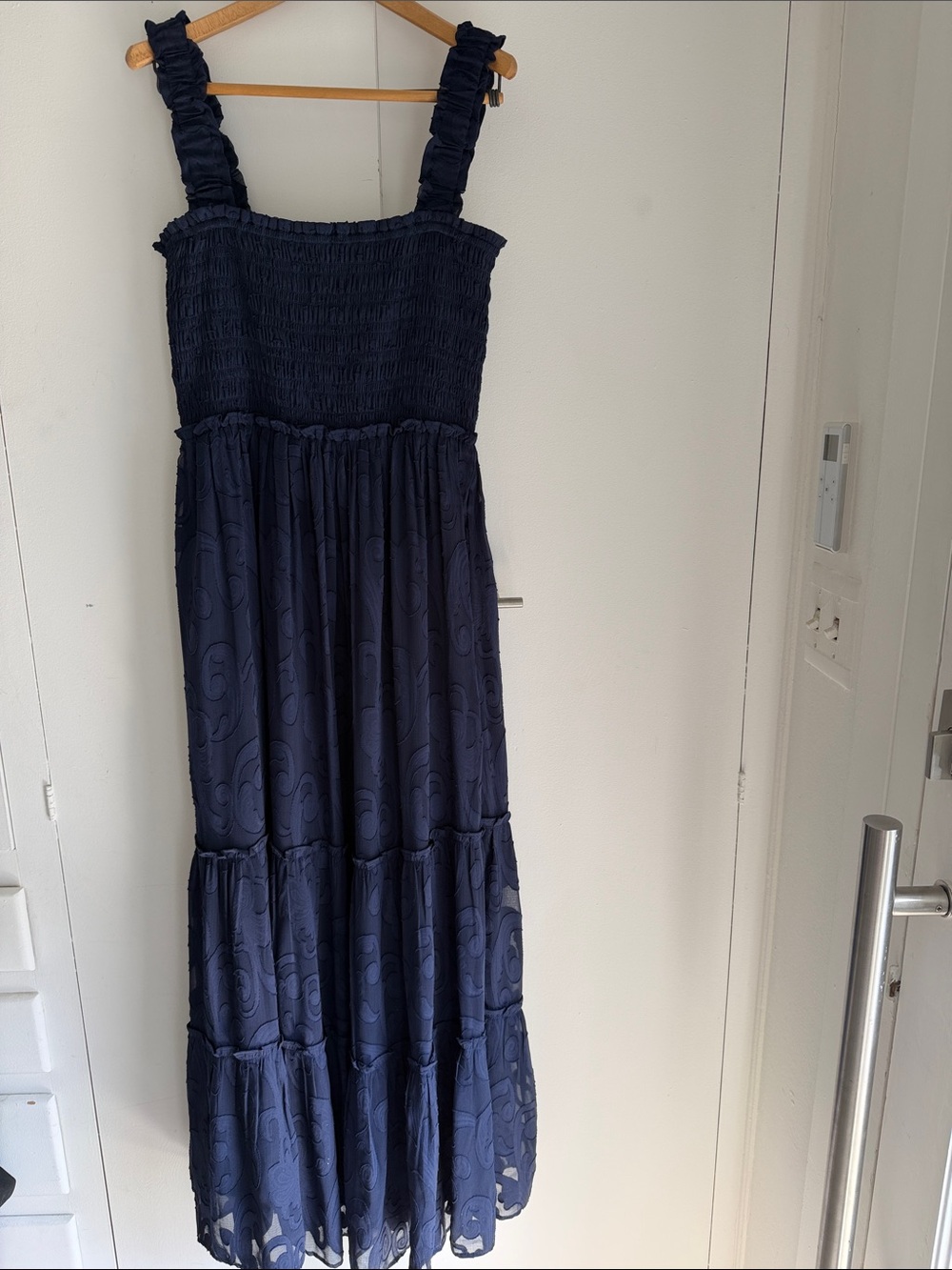 Lilly Pulitzer Navy Smocked Maxi Dress with Ruffled Straps